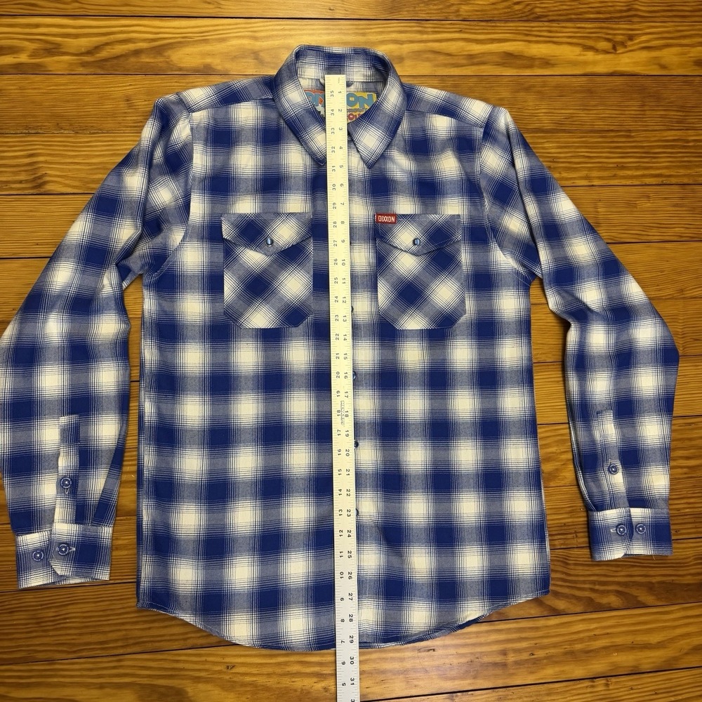 Dixxon Wipeout Flannel Mens Small Pearl Snap Button Down Shirt Blue White Plaid - Picture 10 of 13